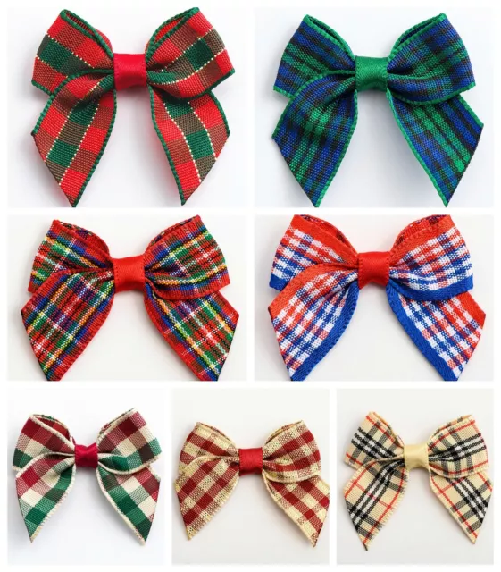 Tartan Pre Tied Bows 4cm Wide Check Wedding Hair Ribbon Embellishment Crafts