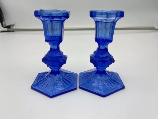 Cobalt Blue set of 2 Candle Sticks 5 Inches Tall