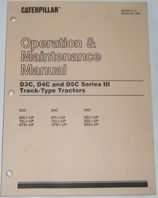 Cat Caterpillar D3C D4C D5C Series Iii Dozer Operation & Maintenance Manual Book