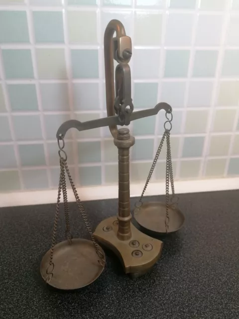 Lovely Antique Vintage Small Brass Balance scales Complete With all weights.