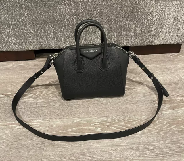 Authentic Givenchy Mini Antigona Handbag Black Grained Goatskin Leather