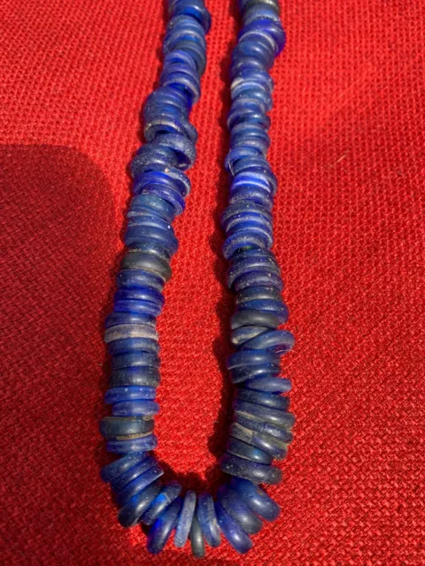 Vintage Blue Ethiopian Dogon Disk Beaded Necklace, 24" Length
