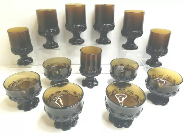 13 Pc Franciscan Madeira Smoke (7) Goblets (6) Champagne Vintage Brown Glass Lot