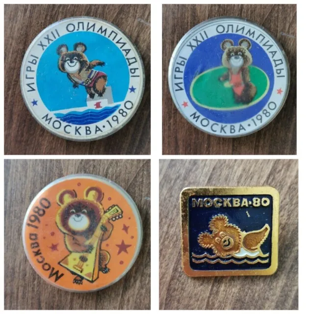 Set 4pcs Soviet badge pin Olympic bear XXII Olympics games 1980 Moscow rare