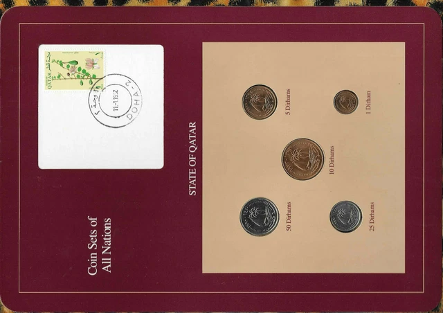 Coin Sets of All Nations Qatar w/card 1973-1990 UNC 25,50 Dirhams 1990