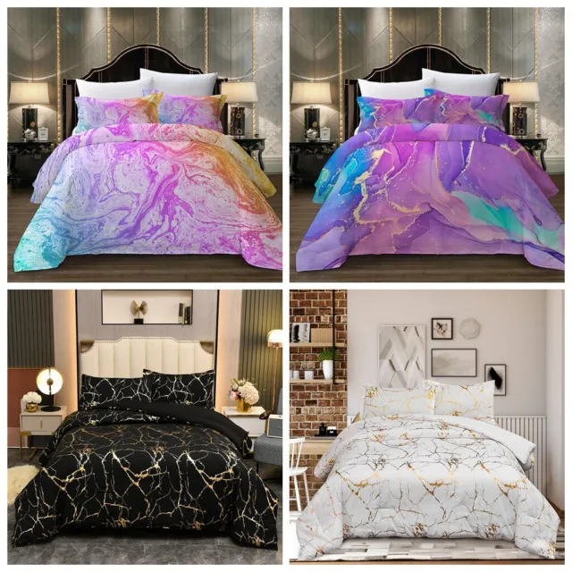 Florals Marbled Doona Quilt Duvet Cover Single Double Queen King Bed Pillowcases
