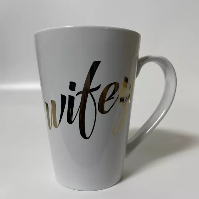 Charming Charlie  Coffee Mug Tea Cup Wifey White With Gold Married Love Wife