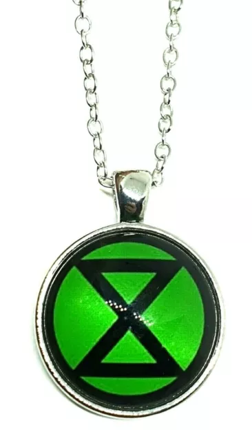 Extinction Rebellion Necklace Pendant Green Cabochon 22" Anti Establishment c1