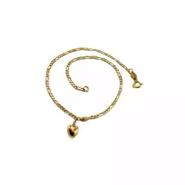 Romantic 14K Gold Filled Handcrafted Puffed Heart Anklet 9 inch Figaro Chain