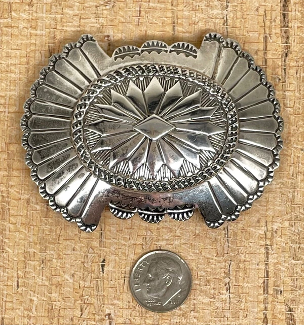 Vtg Sterling Silver Native American 3" CONCHO Style Belt Buckle--40g Vtg Sterling Silver Native American 3" CONCHO Style Belt Buckle--40g