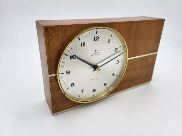 Junghans Electronic # Ato-Mat # Desk Watch Teak Wood # 60s Midcentury