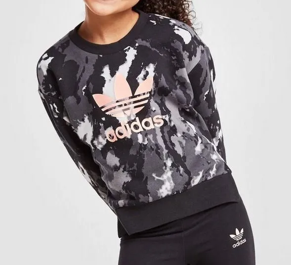 Adidas Originals Girls'(Kids) Black/Pink Tie-dye Crewneck Sweatshirt (HB6208) M