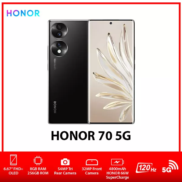  Honor 70 Dual-SIM 256GB ROM + 8GB RAM Factory Unlocked GSM 5G  Smartphone, FNE-NX9