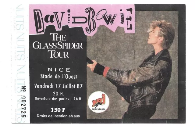 Rare / Ticket Billet De Concert - David Bowie : Live A Nice ( France ) 1987