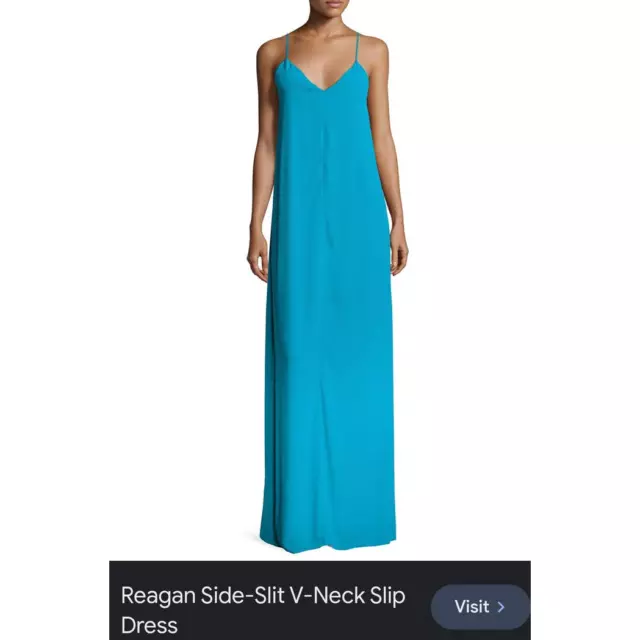 Alice & Olivia Reagan Teal Side-Slit Sleeveless V-neck Maxi Slip Dress. Size 6