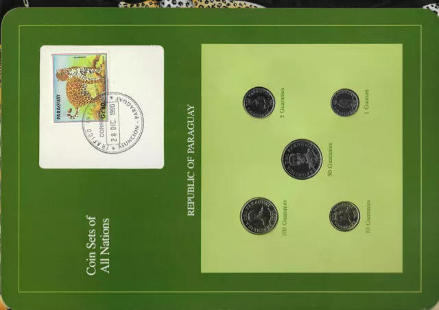 Coin Sets of All Nations Paraguay w/Card 1986 - 1990 UNC Jaguar GRN display