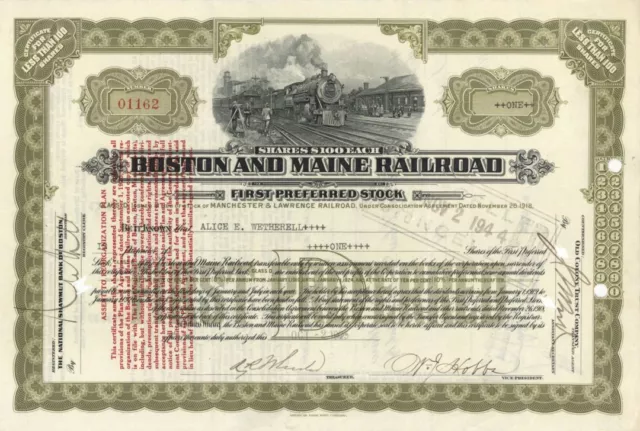 Boston and Maine Railroad - Stock Certificate - Railroad Stocks