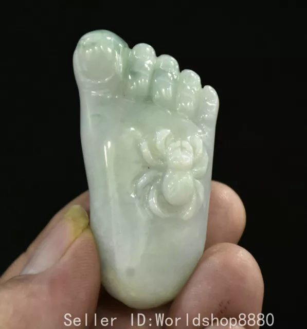 2.2" ancient Chinese hetian jade emerald carving spider Jade foot statue
