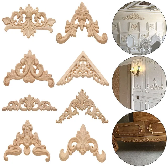 Figura decorativa de madera tallada tallada artesanías esquina apliques marco
