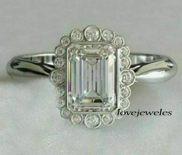 2.50CT EMERALD CUT Real Moissanite Gorgeous Engagement Ring 14K White ...