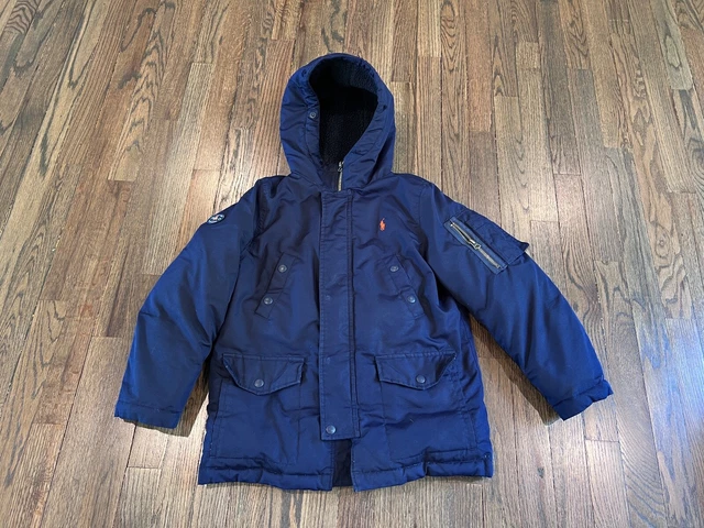 Polo Ralph Lauren navy blue orange pony boys down feather winter coat jacket S 8
