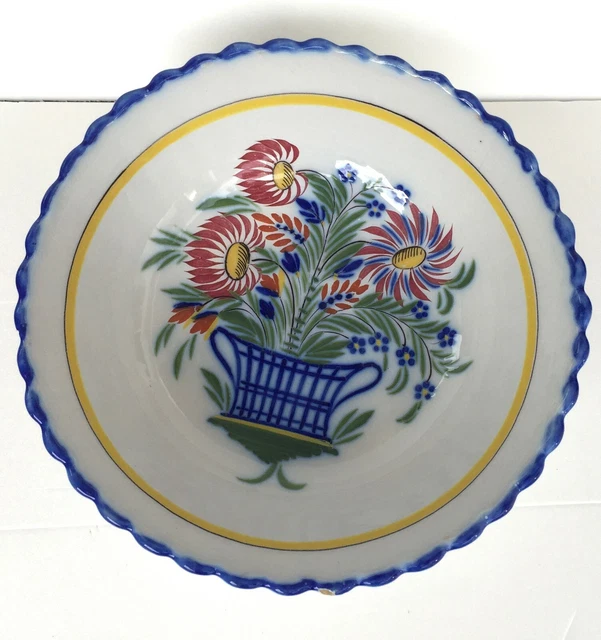 ANCIEN PLAT CREUX Decor Rose Bleue Terre De Fer ? Deco Retro EUR 29,90