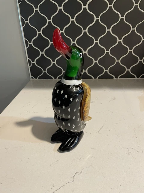 Vintage Arte Murano Art Glass Duck Bird Paperweight Multicolored *Rare