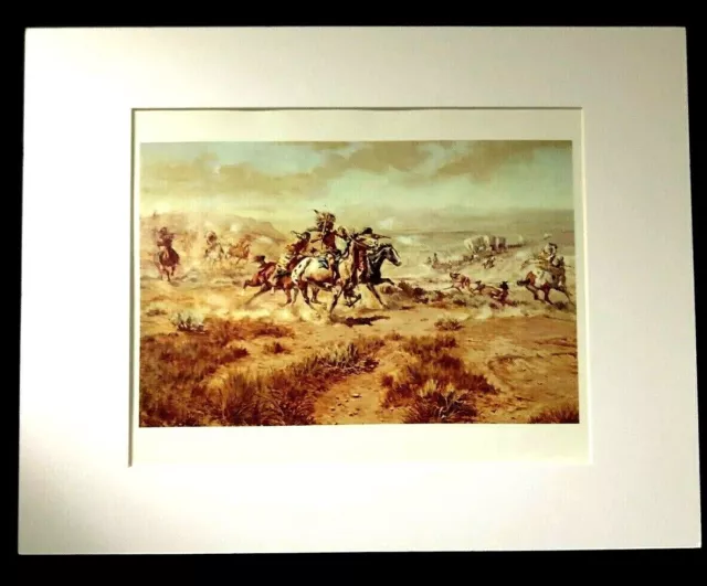 Charles M Russell "The Attack of the Wagon Train" 11 x 14 Matted Western Print