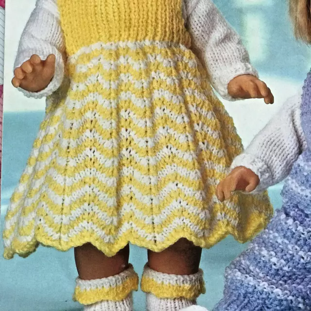 ✨ Dolls KNITTING PATTERN 2 x Outfits Doll 12"-20" Prem Baby - Double Knit - H75 2