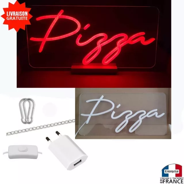 Panneau enseigne lumineuse Neon led  transparent à suspendre poser deco PIZZA