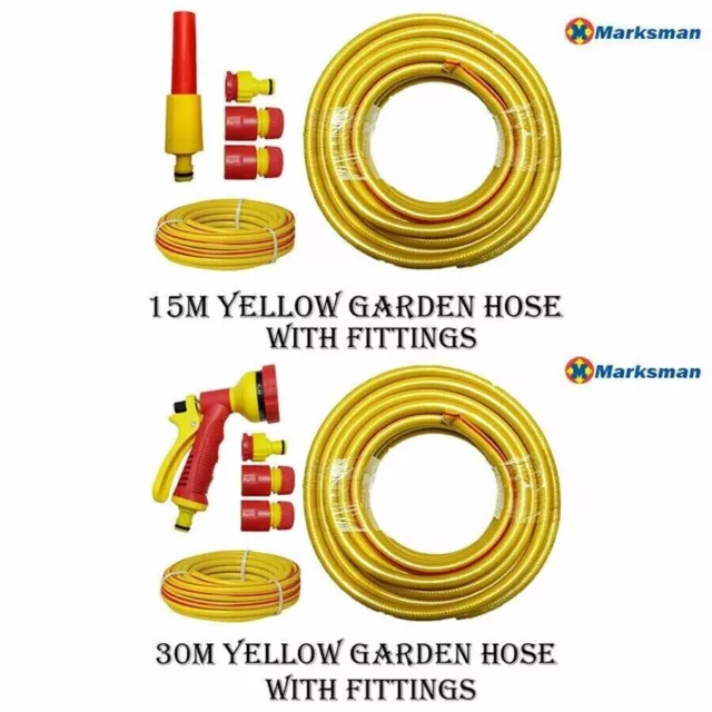 15M 30M Anti Kink Reinforced Yellow Garden Hose Water Pipe Outdoor Hosepipe New