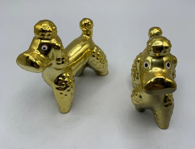 Vintage MCM Mid Century Modern GOLD Poodle Figurines  - set of 2 poodles.  B1