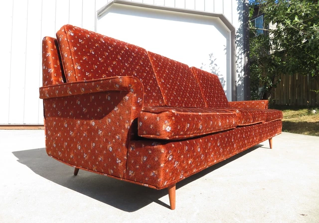 Vtg MID CENTURY VELVET 3 SEATER SOFA COUCH; Danish Modern, Dux Baughman McCobb