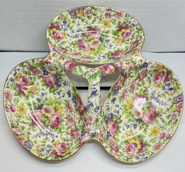 Gorgeous Royal Winton Summertime Chintz Floral 3 Part Divided Relish Dish