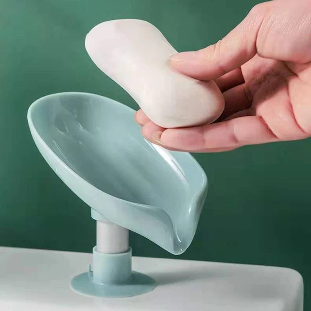 Caja de jabón en forma de hoja soporte para ventosa soporte sin golpes (verde corto)