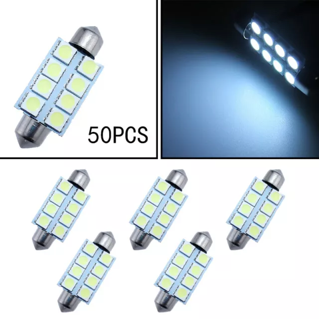 50X White 42MM 5050 8SMD Festoon Dome Map Interior LED Light bulb 211-2 578 2122