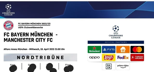 FC Bayern vs Man City 2 Tickets