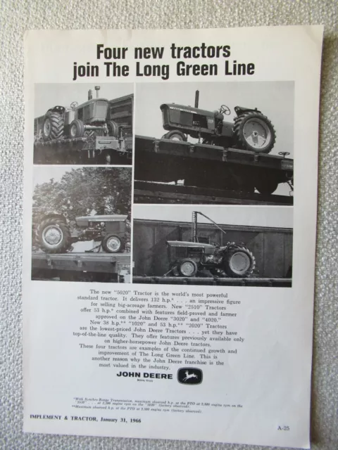 1966 Print AD John Deere 5020 2510 4020 3020 Tractor 11X8"