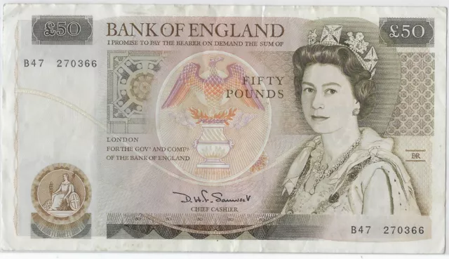 UK (Great Britain) England £50 Pounds Queen Elizabeth 1981-88 #p381a,VF+.Gb1Cz