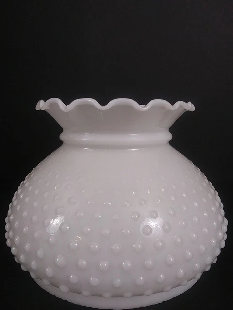 VTG Milk Glass Hobnail Crimped Table/Student Lamp Shade 7" Fitter Hurricane GWTW
