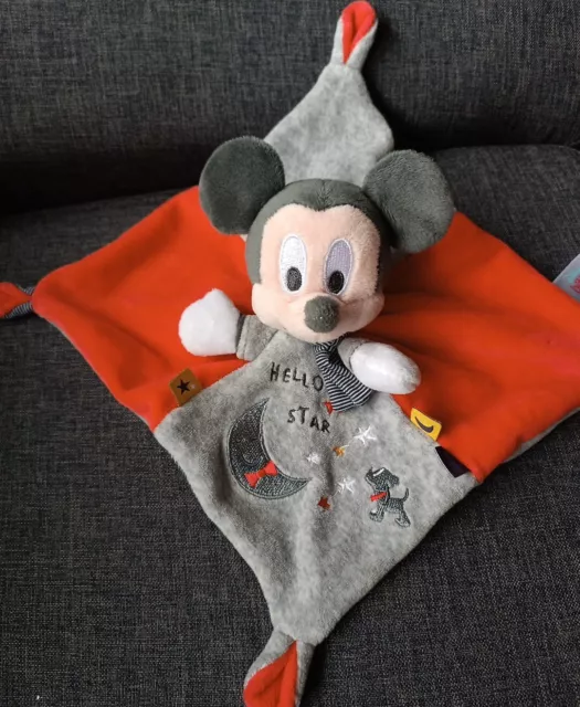 486🌟Doudou plat Mickey Mouse rouge gris raye hello star Pluto Lune disney baby 2