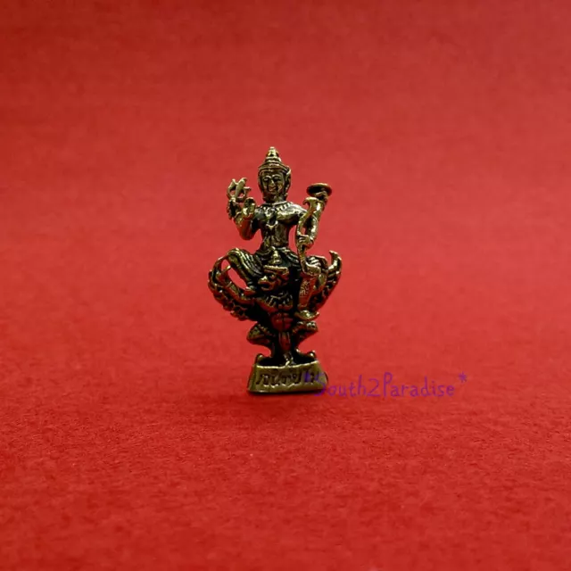 Brass Miniature Vishnu Sword Garuda Thai Amulet Lucky Power Wealth Mini Figurine