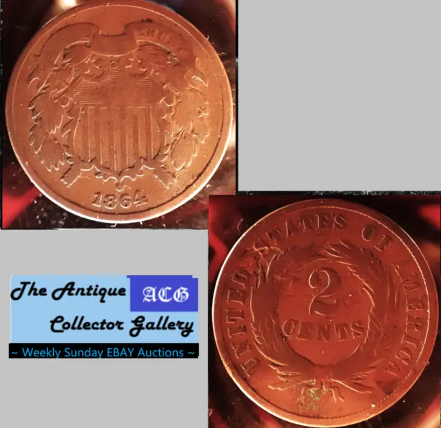1864 US Copper Two Cent Piece 🪙 Post Civil War Era 🪙1st Year🪙A