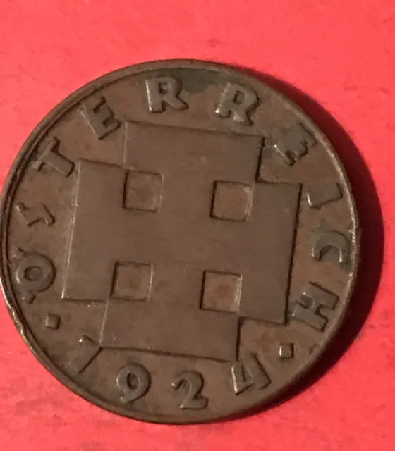 ~ 1924- Austria 2 Groschen Bronze Old Coin