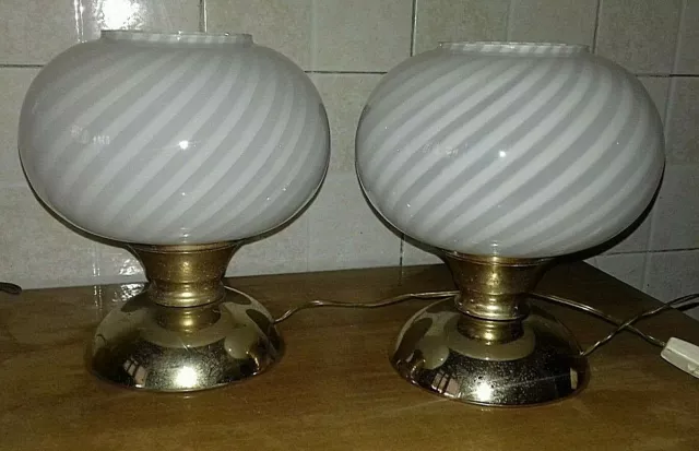 Coppia Lampade tavolo sfere spirale stile Venini anni60 Pair vintage table lamps