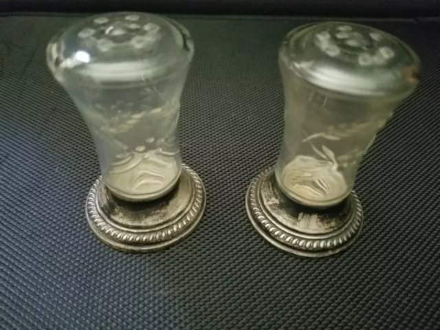 Vtg Antique 1900s Sterling Silver Rogers Floral Glass Salt Pepper Shakers