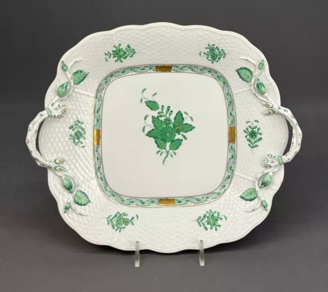 Herend CHINESE BOUQUET GREEN 11 1/4" Square Handled Cake Plate  #430/AV: MINT