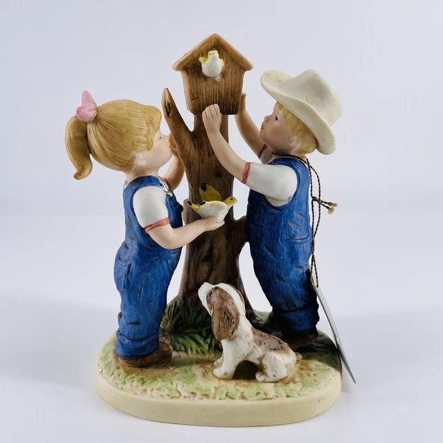 Denim Days Homco Our Birdhouse Debbie Danny 1985 #8888 Porcelain Figurine