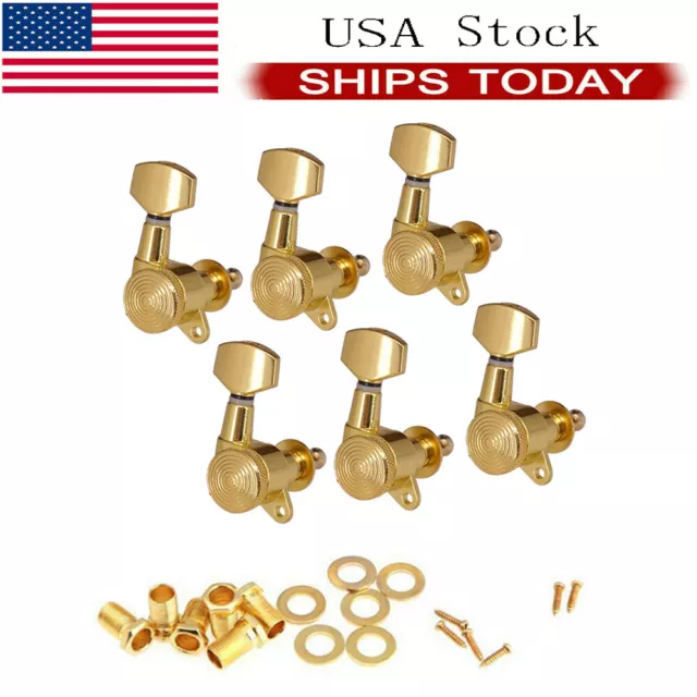 Gold Thread 6R Inline Guitar Tuning Pegs Locking Tuner with Key Machine Heads