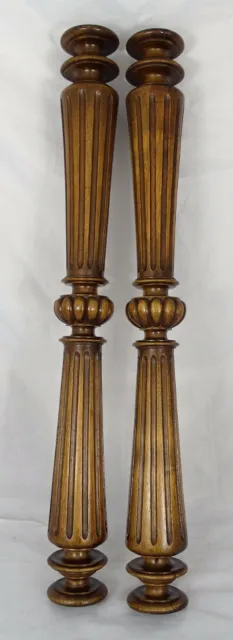 23.6"  French Antique Pair Carved Wood Trim Posts Pillars Columns Walnut